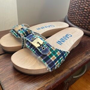 Ganni x Dr. Scholls Multicolor Plaid Wooden Clogs